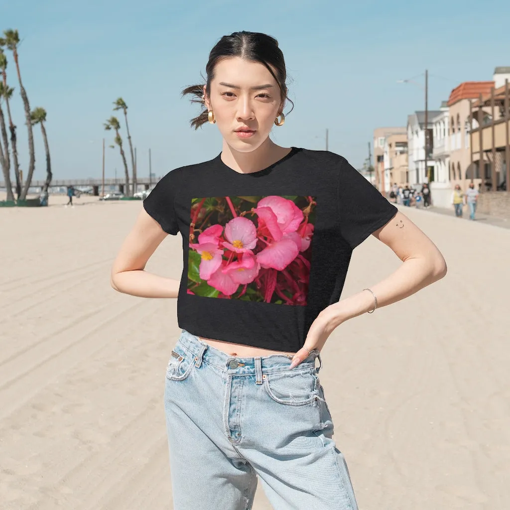 Pink Flowers Women's Flowy Cropped Tee