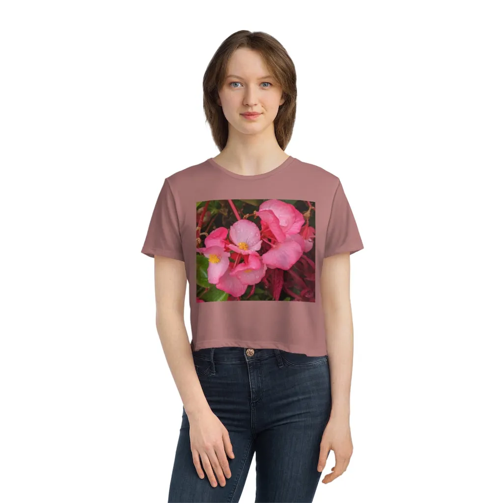 Pink Flowers Women's Flowy Cropped Tee