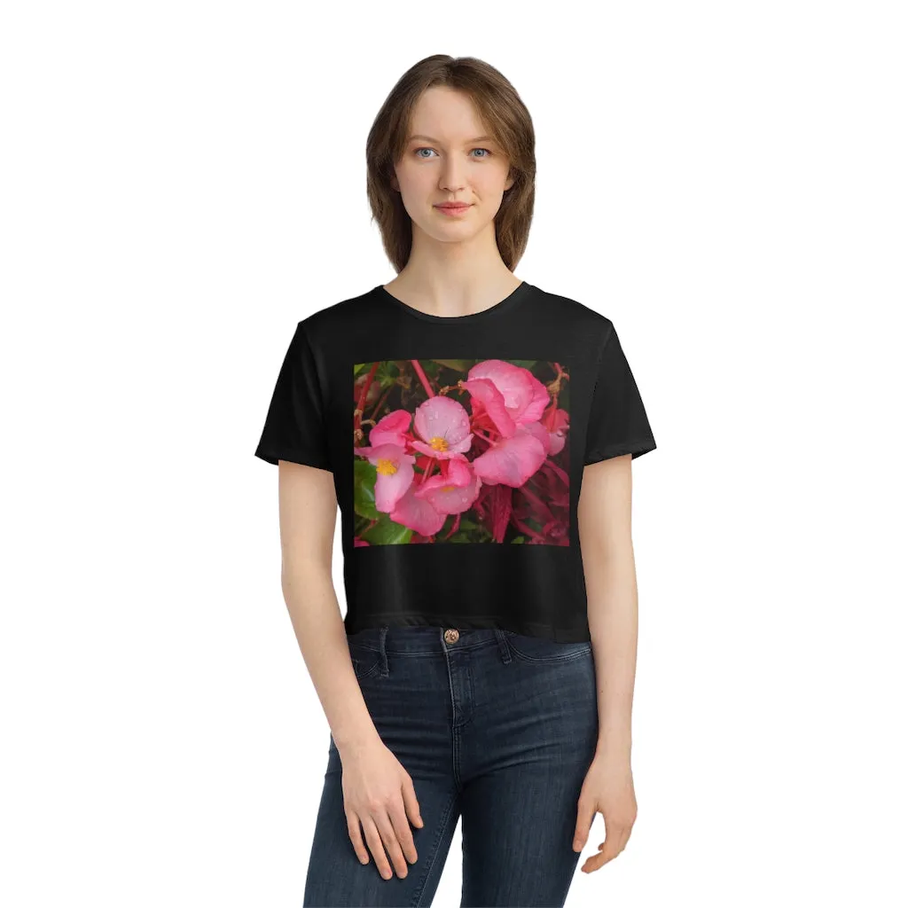 Pink Flowers Women's Flowy Cropped Tee