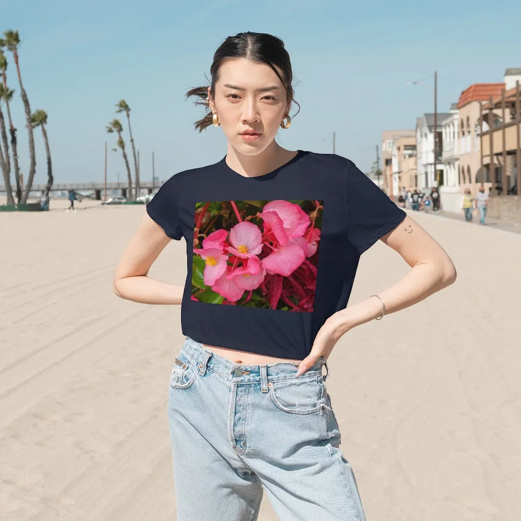 Pink Flowers Women's Flowy Cropped Tee