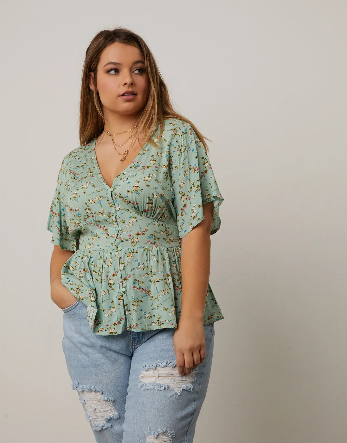 Plus Size Floral Peplum Blouse