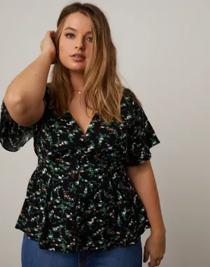 Plus Size Floral Peplum Blouse