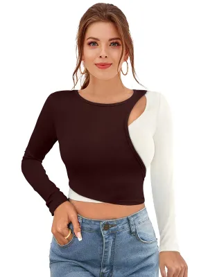 Polyester Blend Full Sleeve Crop Top-Cofee S Coffee