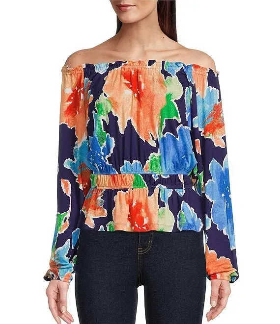 Ralph Lauren Floral Womens Multicolor Ruffle Peplum Off the Shoulder top, size M