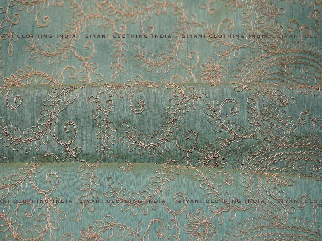 Sky Blue Thread Embroidered Silk Fabric