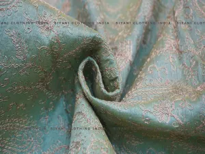 Sky Blue Thread Embroidered Silk Fabric