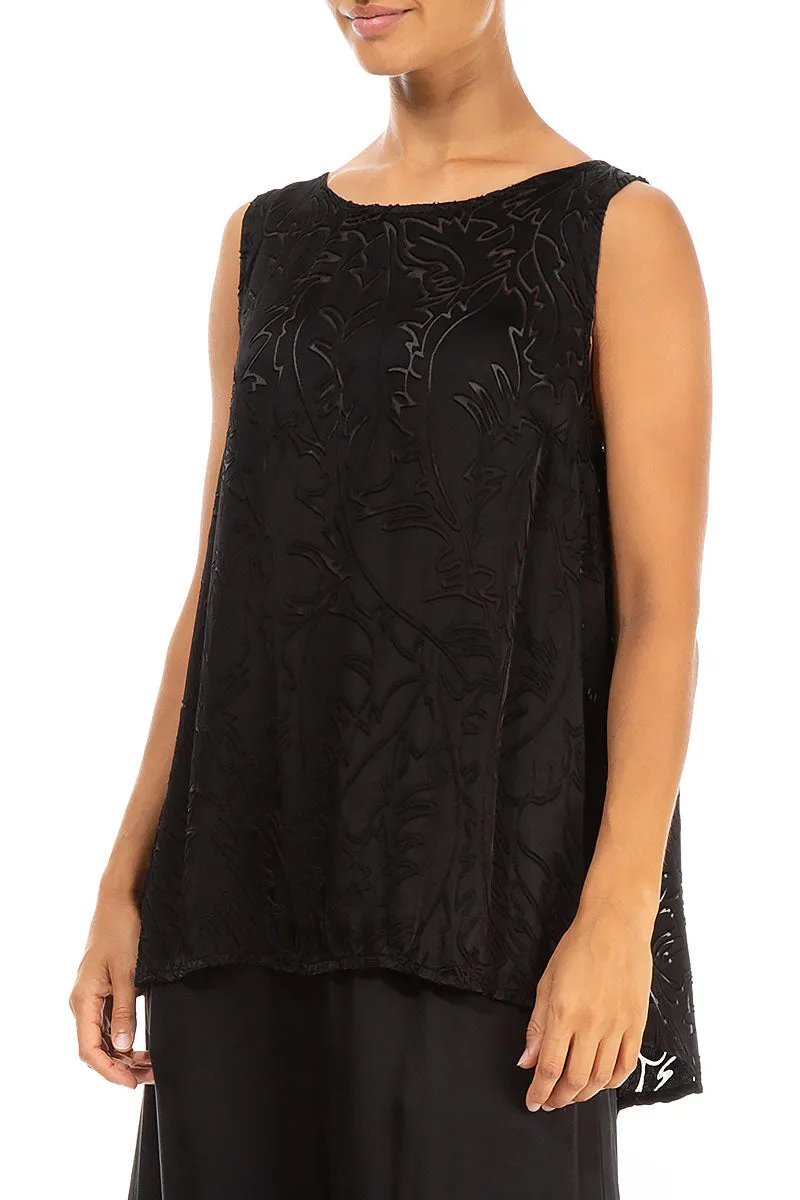 Sleeveless Black Devoré Feather Silk Top