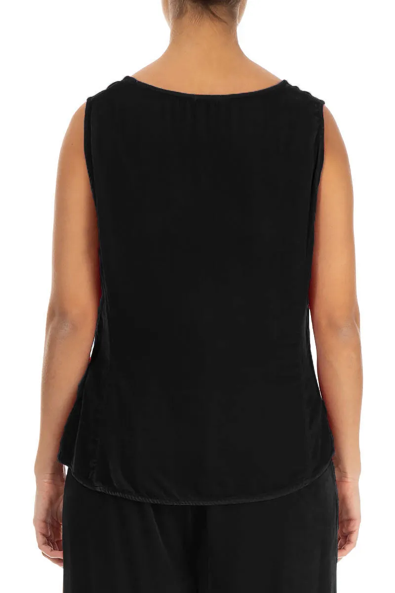 Sleeveless Black Silk Velvet Blouse