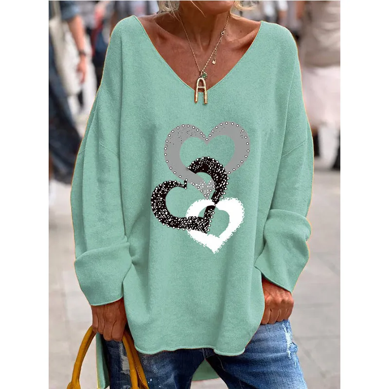 Solid Color And V-neck Long Sleeve Loose Casual And Comfortable Top