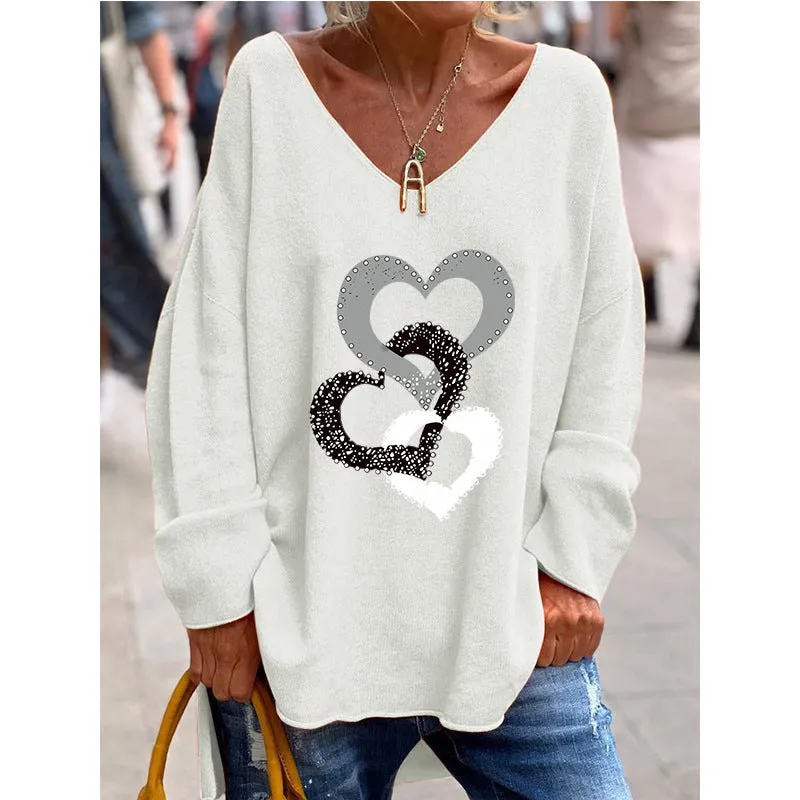 Solid Color And V-neck Long Sleeve Loose Casual And Comfortable Top