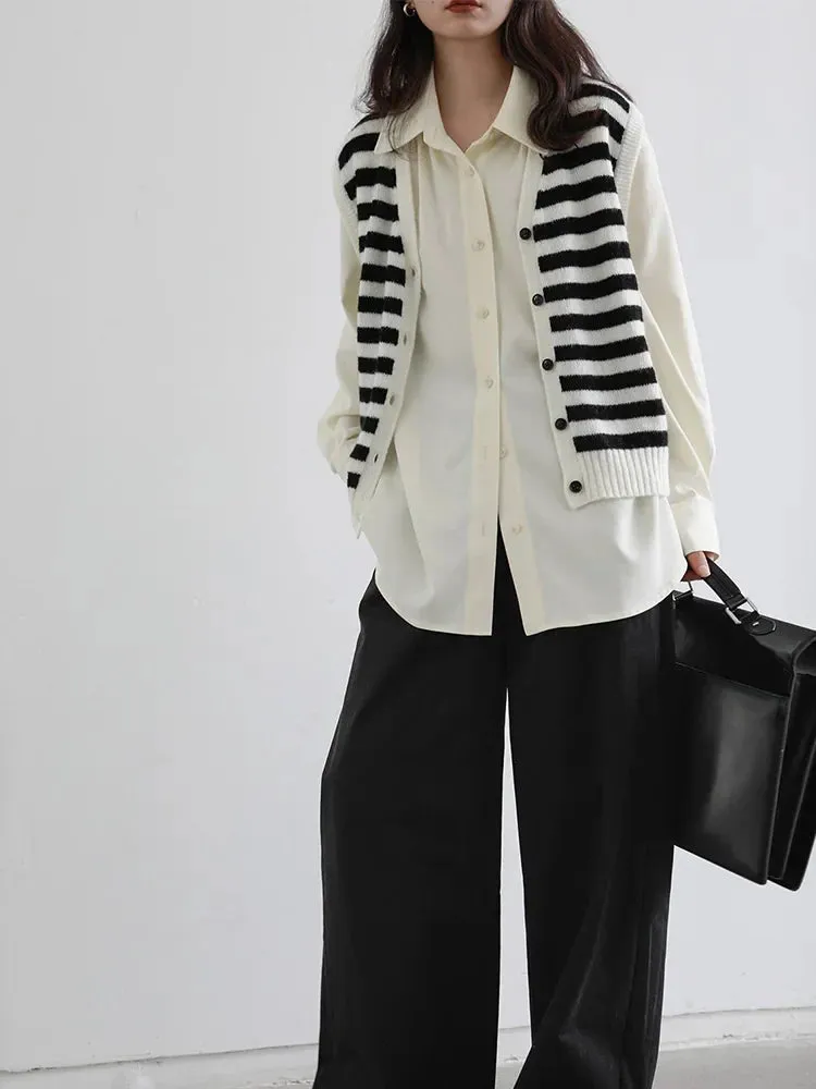 Spring Long Sleeve Button Up Solid Ties Loose Blouse