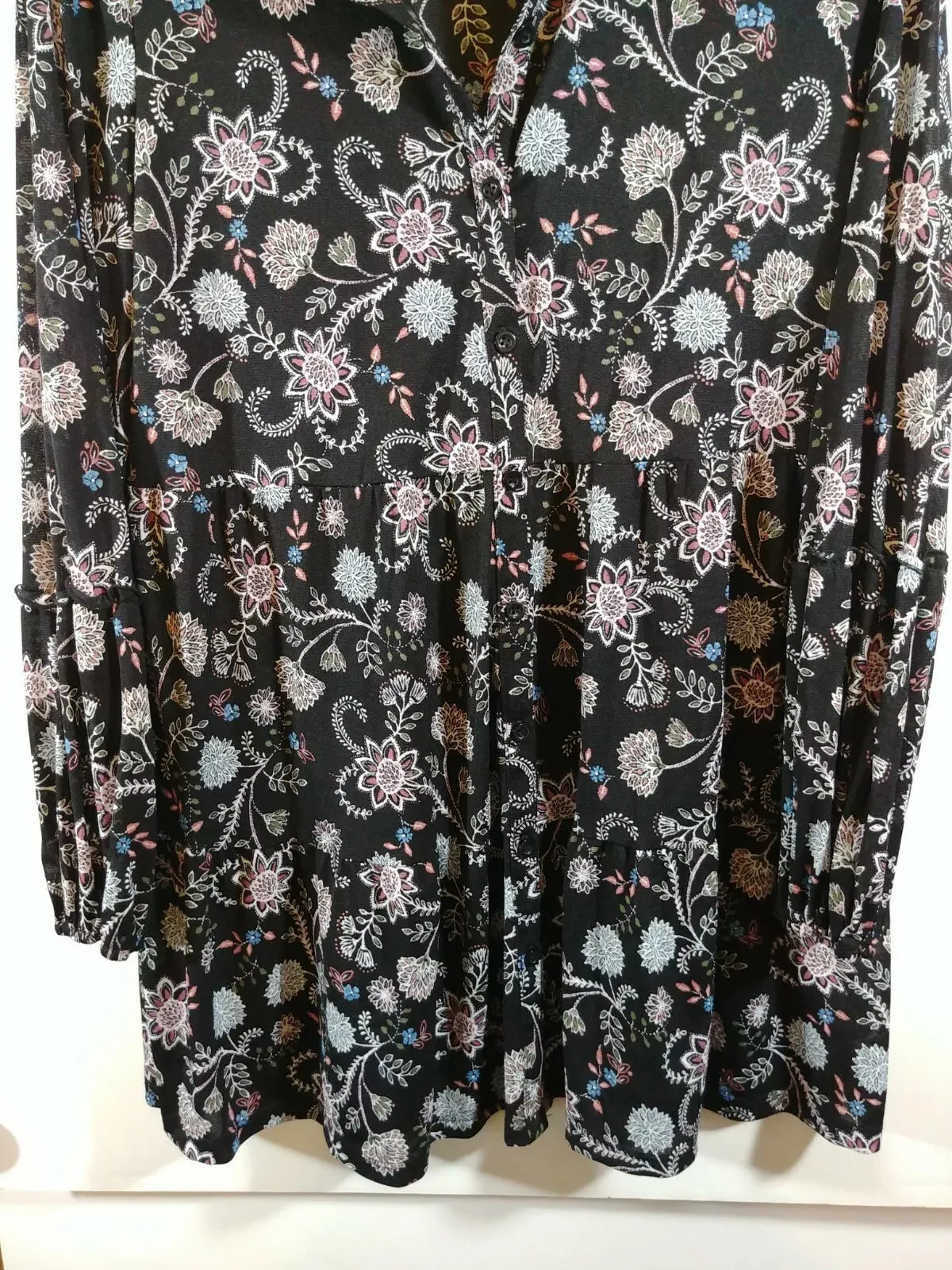 Style & Co Button-Down Printed Peplum Top, Size Large