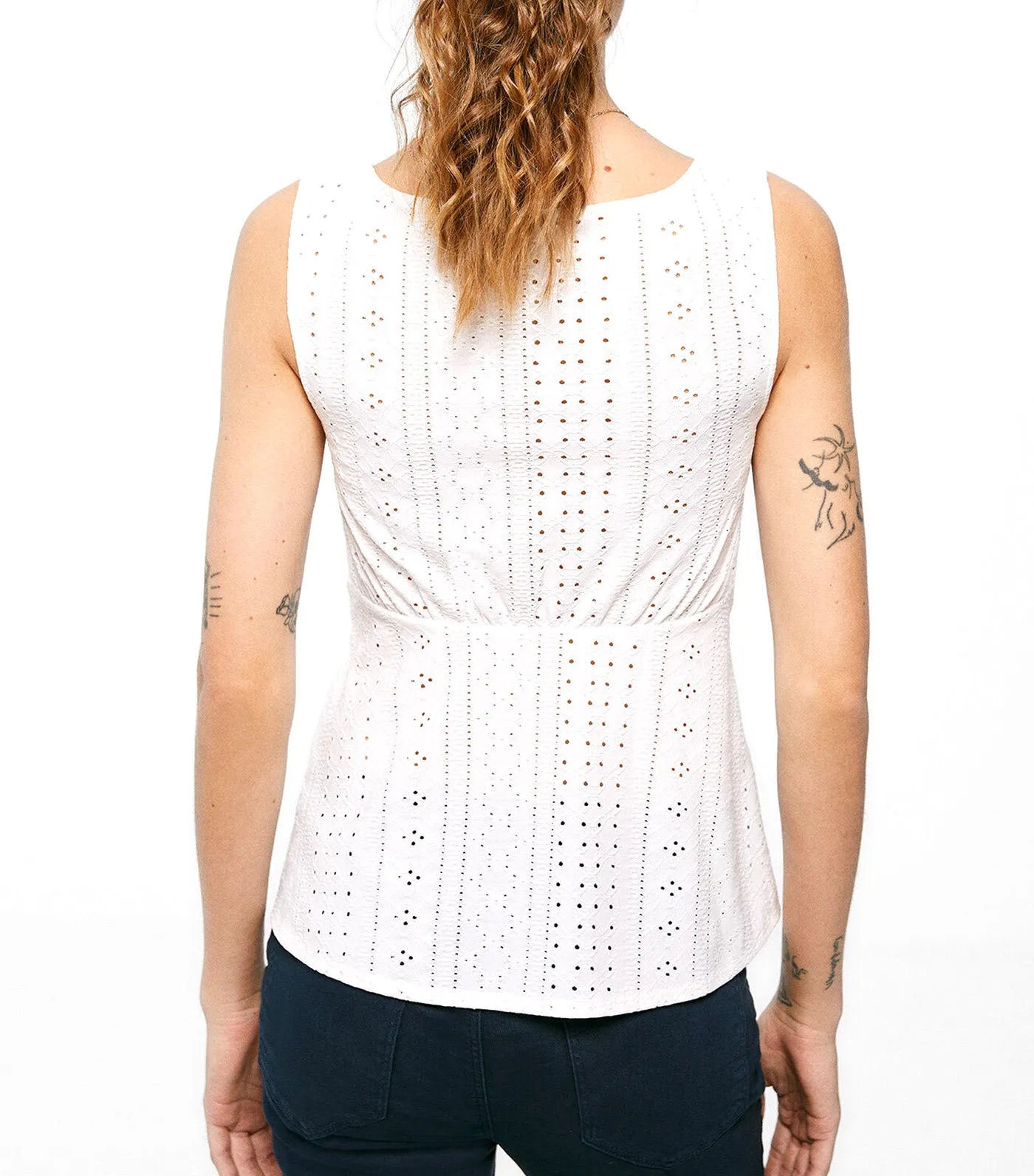 Swiss Embroidered Peplum Top White