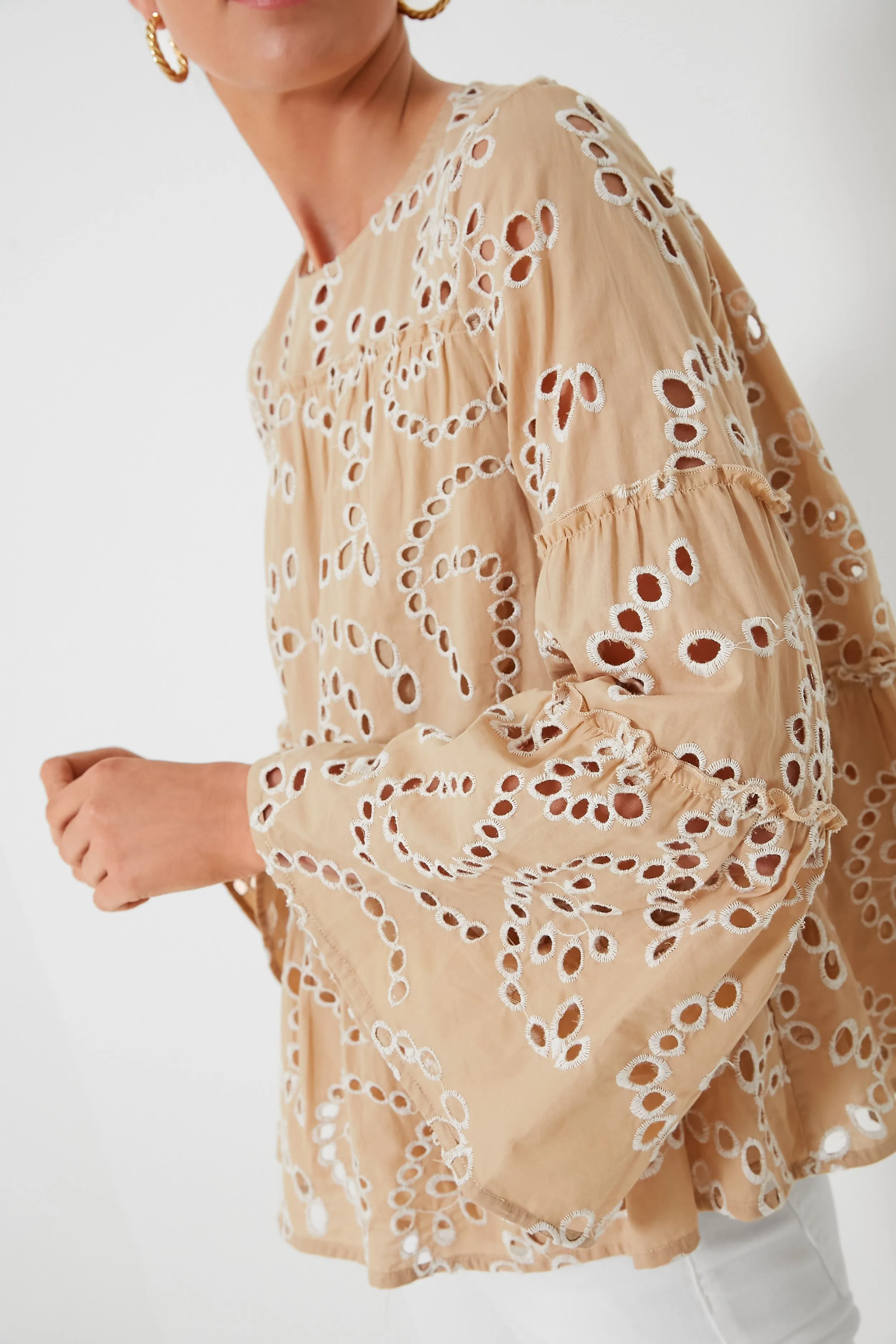 Tan Eyelet Eloise Blouse