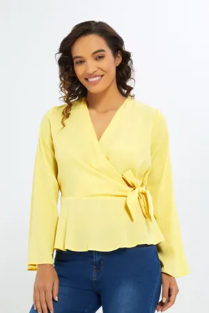 Women Yellow Peplum Wrap Blouse