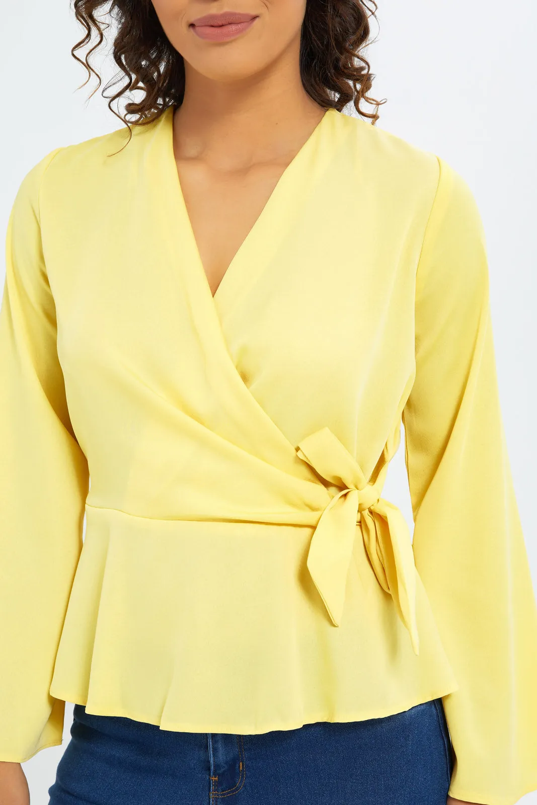 Women Yellow Peplum Wrap Blouse