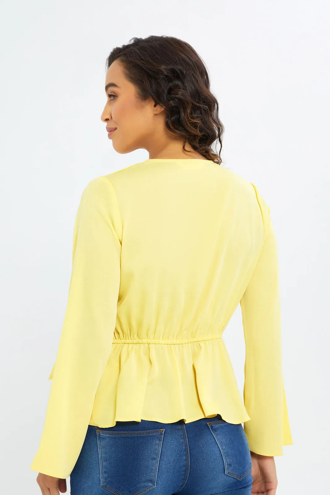 Women Yellow Peplum Wrap Blouse